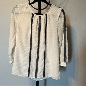 J Crew Swiss Dot Chiffon Black Lace Top